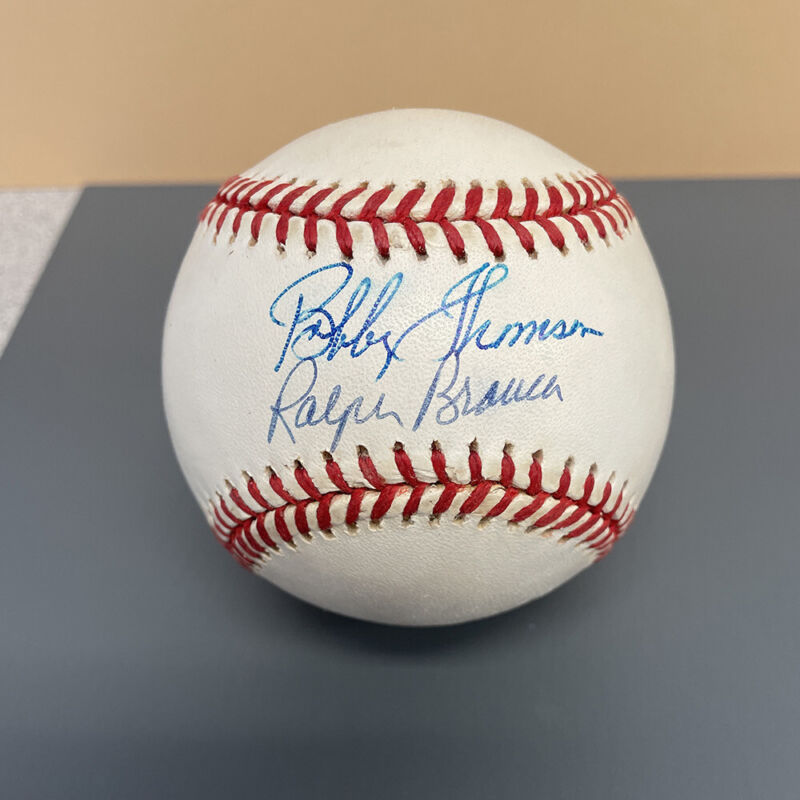 Bobby Thomson Ralph Branca Signed ONL Baseball Auto with B&E Hologram