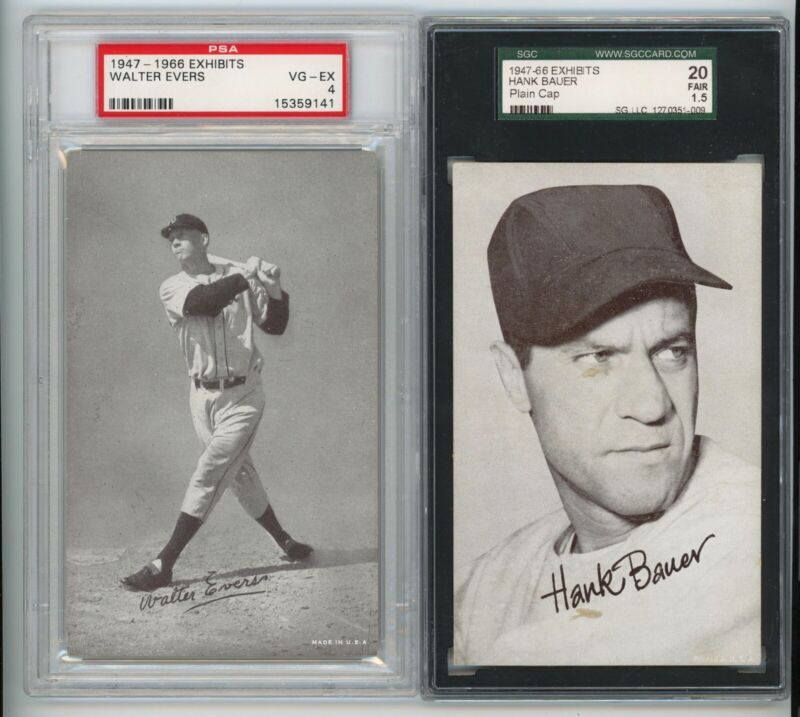 Lot of 4 1947-66 Exhibits Walters, Trucks, Evers, Bauers PSA and SGC Slabbed