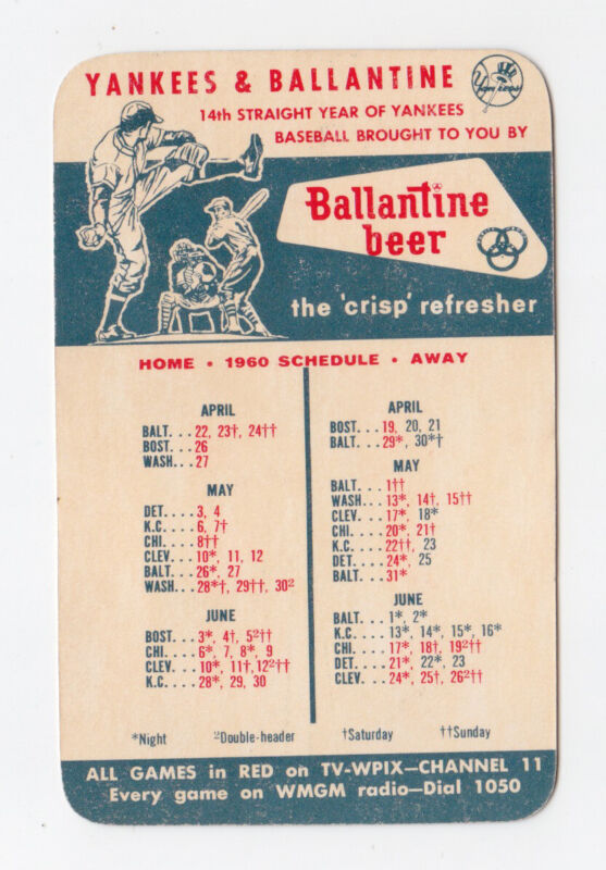 1960 NY Yankees and Ballantine Beer Pocket Schedule