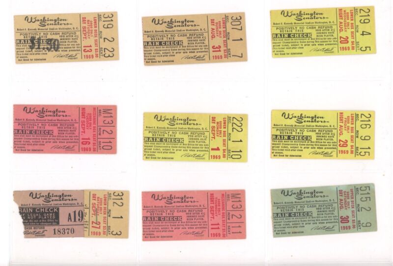 Lot of 19 Diff. 1969 Washington Senators DATED Home Game Ticket Stubs