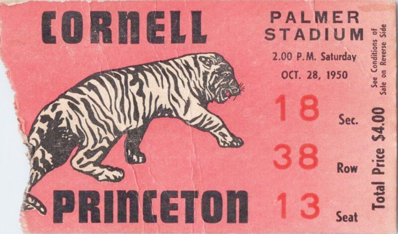 Oct. 28, 1950 Cornell vs. Princeton Ticket Stub