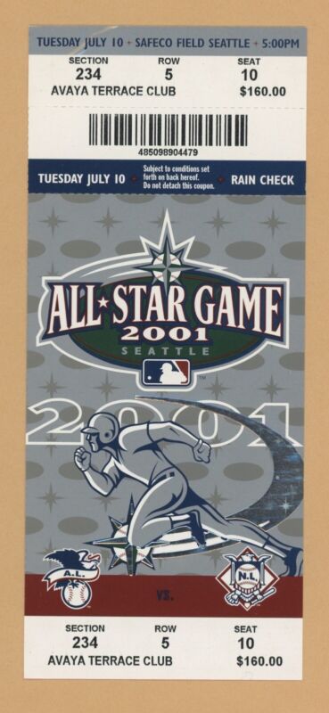 2001 MLB All Star Game Full Ticket from Seattle Safeco Field