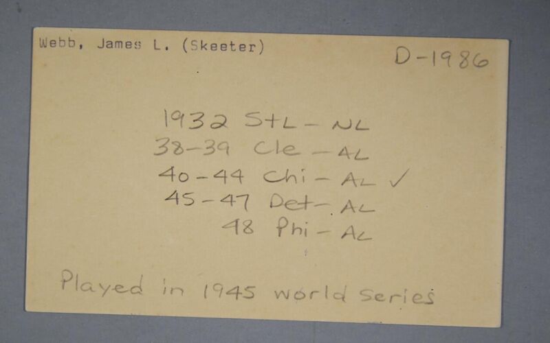 James “Skeeter” Webb MLB 1930s 40s Auto Signed Index Card- B&E Hologram