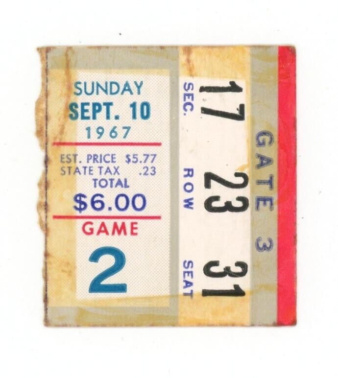 Sept 10, 1967 New York Jets at Buffalo Bills DATED Ticket Stub - tape