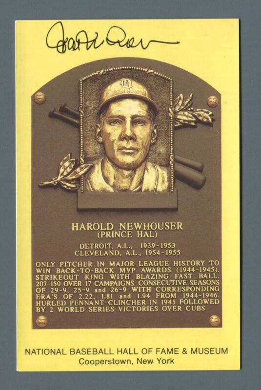 Hal Newhouser Tigers Indians Signed Hall of Fame Yellow Plaque w/ B&E Hologram