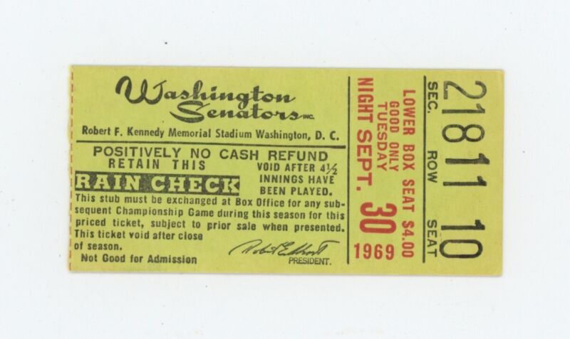 Lot of 19 Diff. 1969 Washington Senators DATED Home Game Ticket Stubs