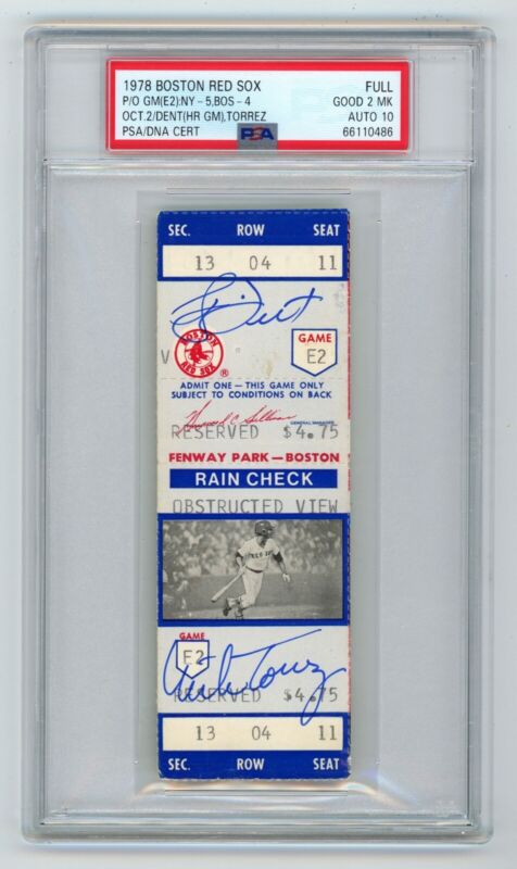 Oct 2, 1978 Game E2 Boston Red Sox FULL Ticket Signed by Dent & Torrez PSA RARE!