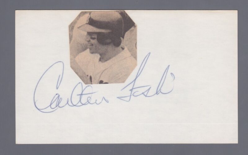 Carlton Fisk HOF Early Signed Index Card Auto with B&E Hologram - cuts customs