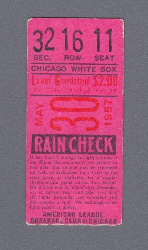 May 30, 1957 at Chicago White Sox Ticket Stub