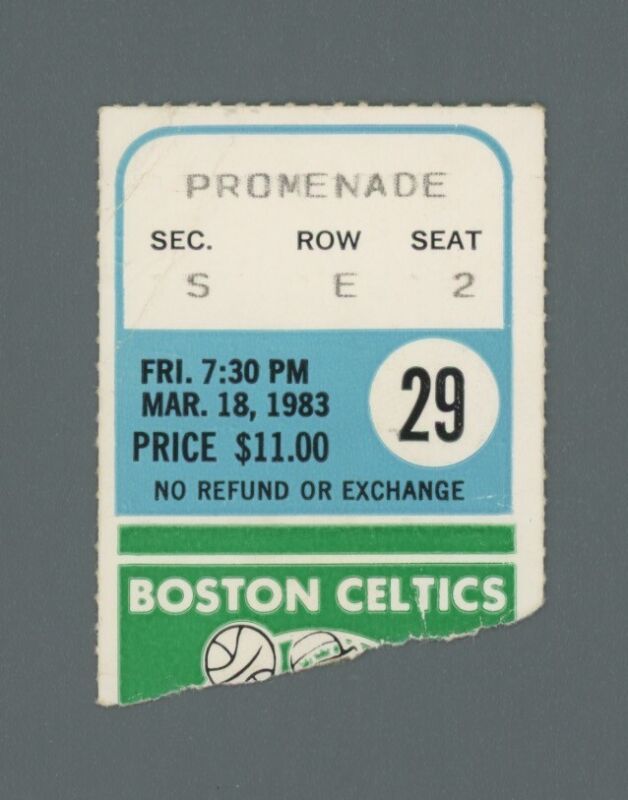 March 18, 1983 NJ Nets vs Celtics at Boston Garden Ticket Stub Larry Bird 23 pts