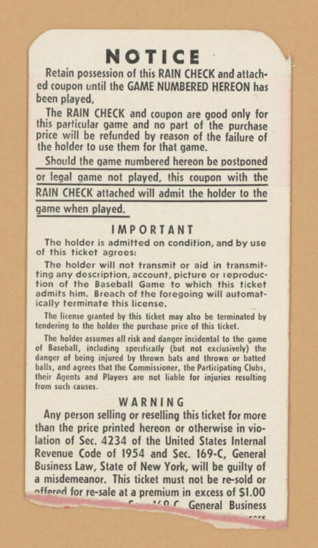 1956 World Series Ticket Stub Game 4 Yankees vs Brooklyn - Mantle 2 Homers