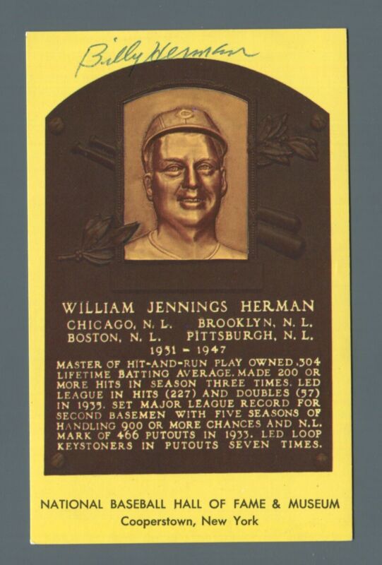 Billy Herman Cubs Dodgers Signed Hall of Fame Yellow Plaque w/ B&E Hologram