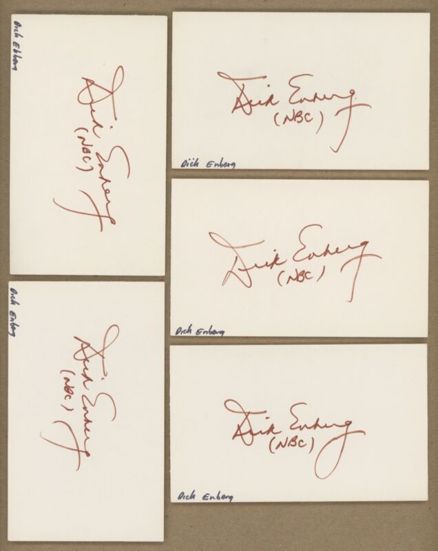 Lot of 5 Dick Enberg NBC NFL Announcer Signed Index Cards Auto w B&E Holograms