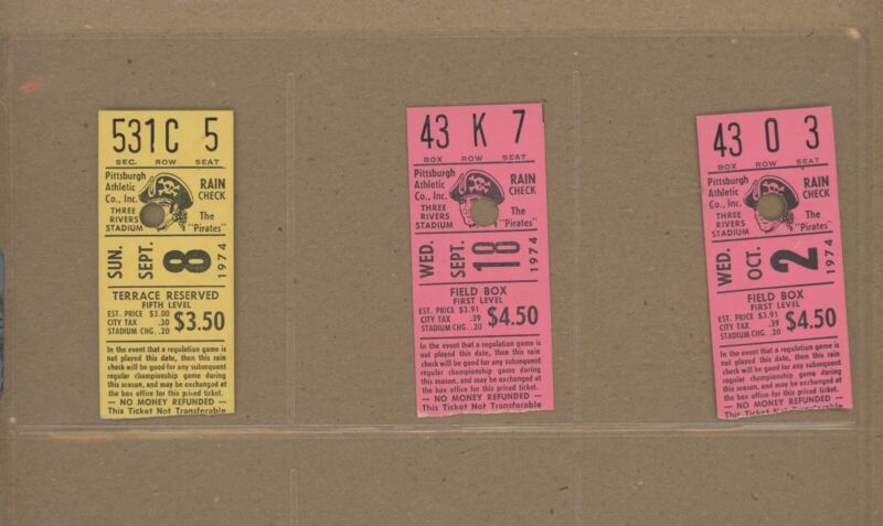 Lot of 12 1974 Pittsburgh Pirates Ticket Stubs Three Rivers Stadium