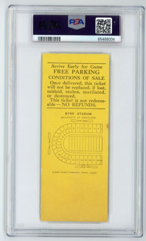 PSA 2 Good 1961 Maryland vs. Syracuse at Byrd Stadium Full Ticket - Ernie Davis