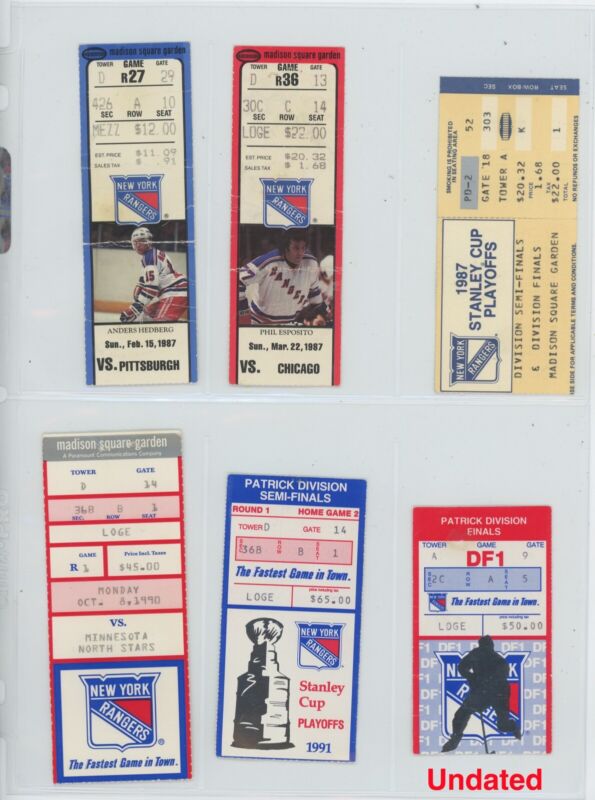 Lot of 25 New York Rangers Hockey Ticket Stubs Regular Season and 10 Playoffs