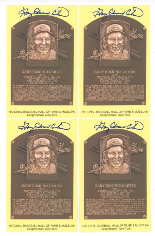 Lot of 18 Gary Edmund Carter Signed Yellow Hall of Fame Plaques w B&E Hologram