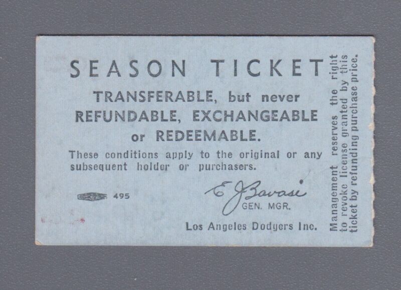 6/14/1961 Don Drysdale Ticket Stub WP with Shutout vs. Cubs at L.A. - he Homered