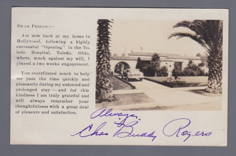 Chas. “Buddy” Rogers Signed Photo Index Card with JSA Auto Certification