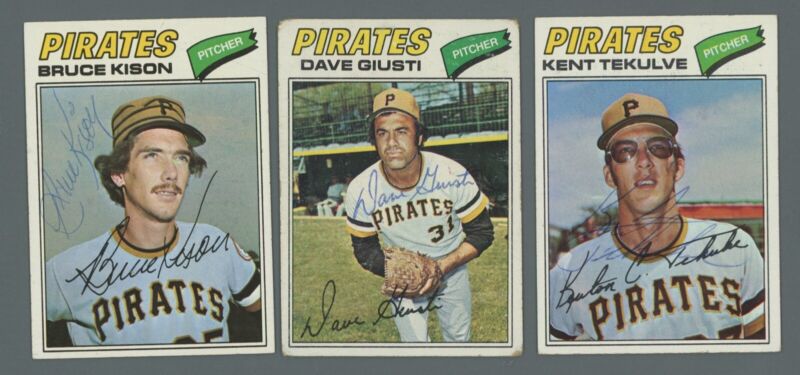 Lot of 3 Signed Pirates 1977 Topps Kison, Giusti, & Tekulve Autos w B&E Hologram