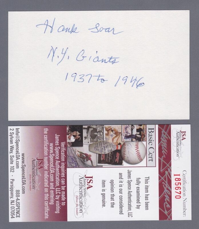 Hank Soar MLB Ump ex NFL Player Signed Index Card Auto with JSA Certification #3