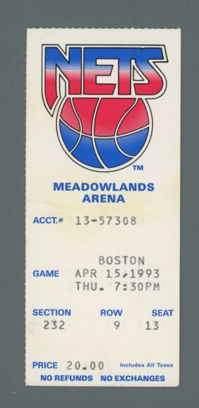 April 15, 1993 Boston Celtics @ New Jersey Nets Ticket Stub Reggie Lewis 29 pts.