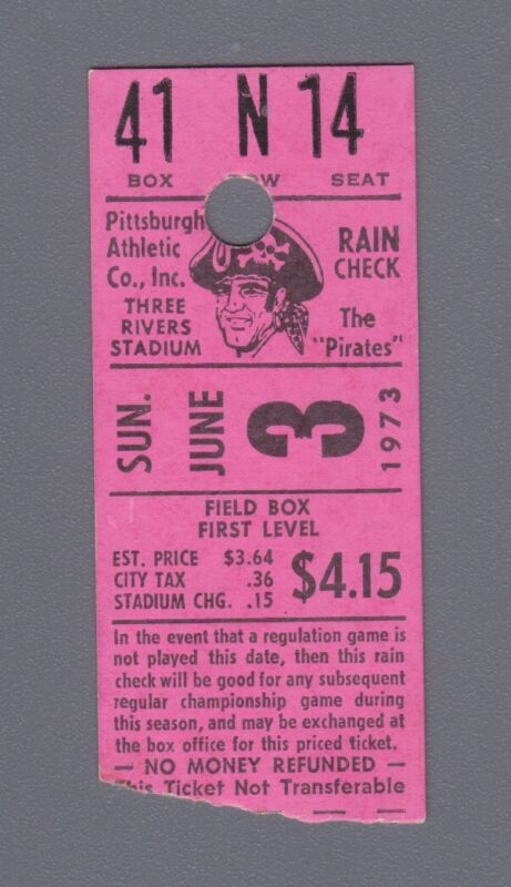 June 3, 1973 Pittsburgh Pirates Three Rivers Stadium Ticket Stub