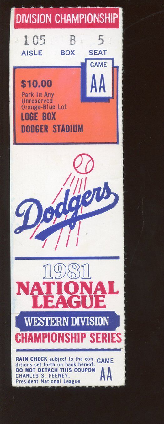 1981 NLCS Ticket Stub Montreal Expos at Los Angeles Dodgers Game 2 EX