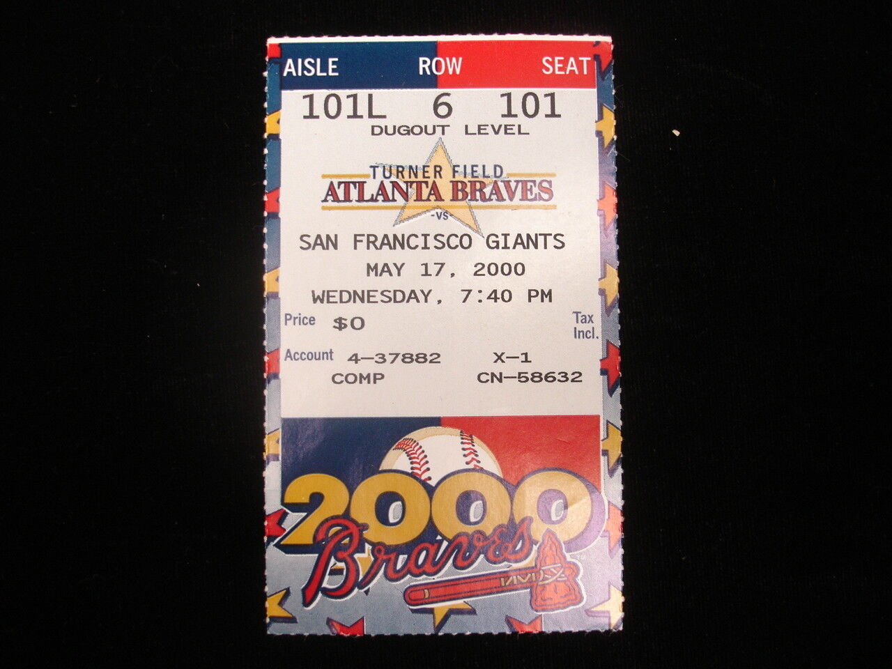 May 17, 2000 San Francisco Giants @ Atlanta Braves Ticket Stub