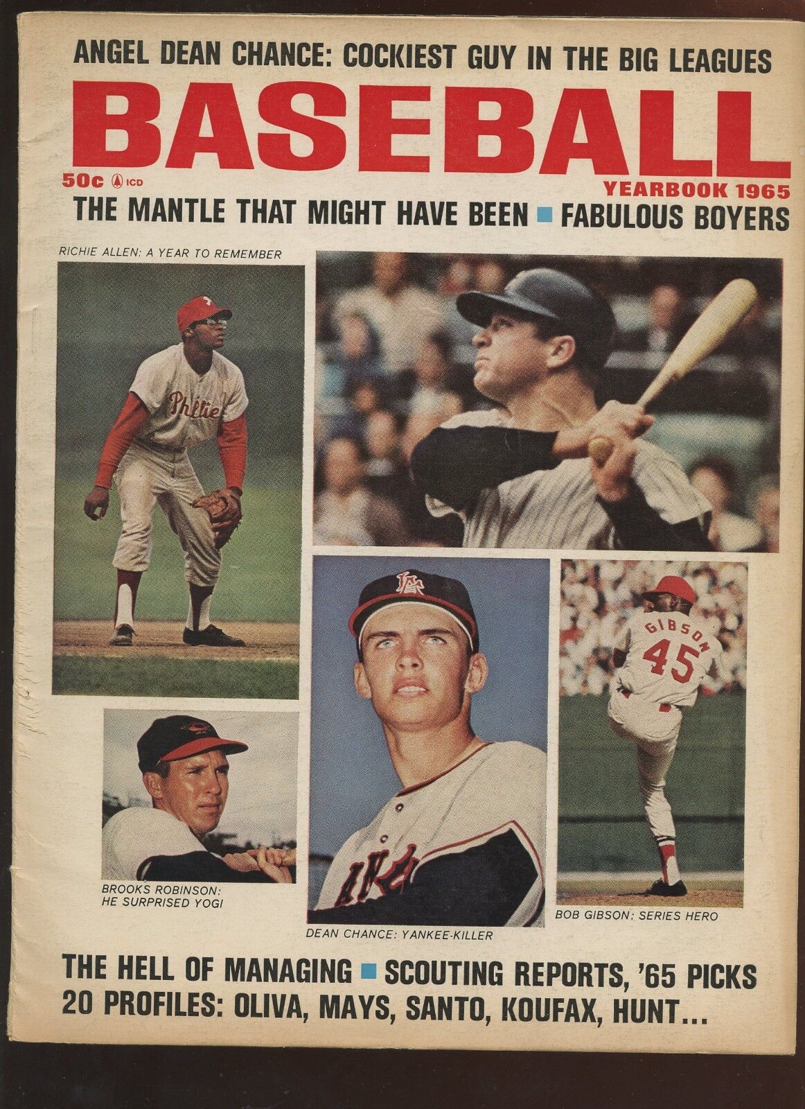 1965 Baseball Yearbook Magazine With Mickey Mantle Front Cover EX