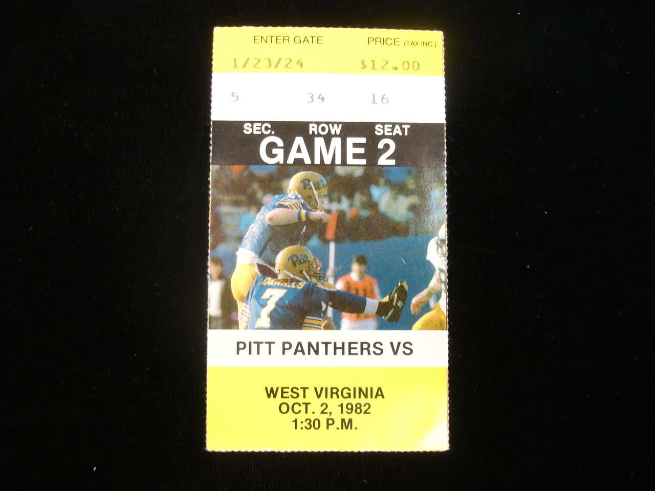 October 2, 1982 West Virginia @ Pittsburgh Panthers College Ticket Stub