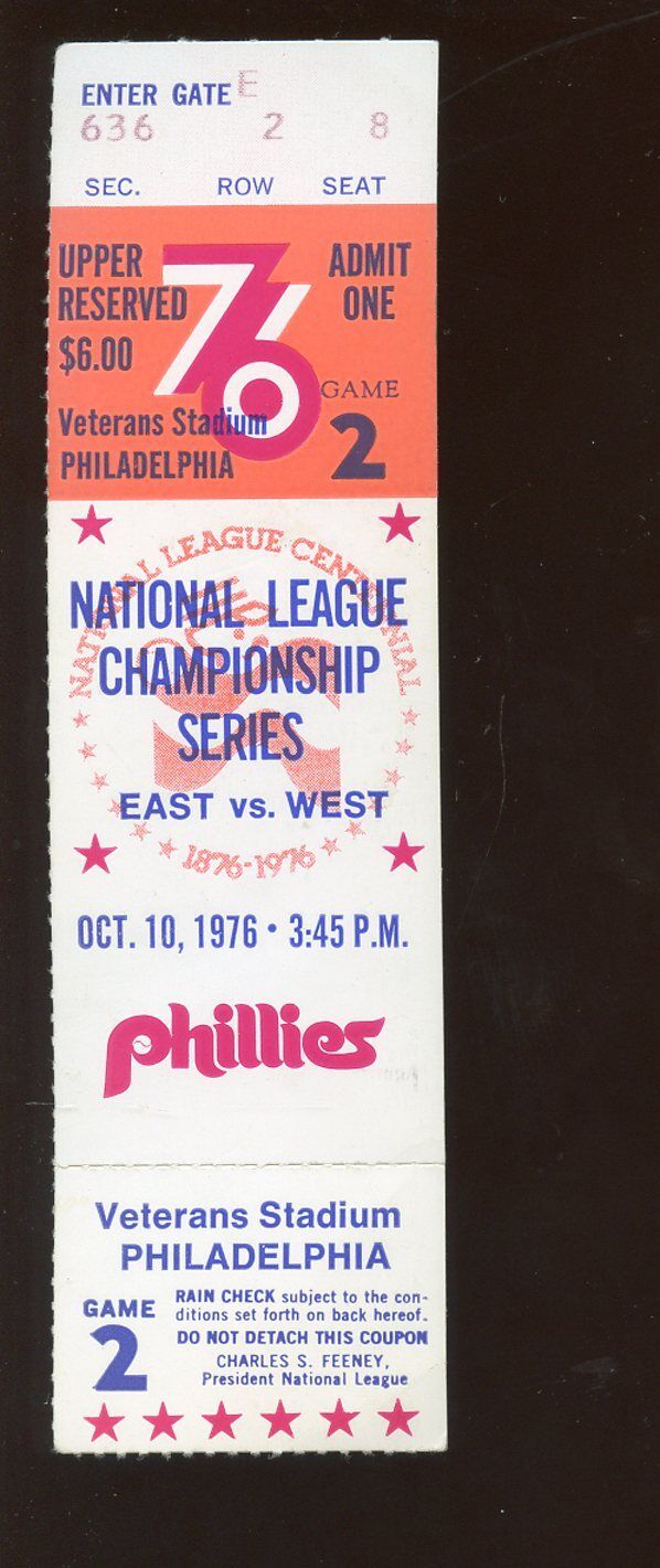 1976 NLCS Ticket Stub Cincinnati Reds at Philadelphia Phillies Game 2 VGEX