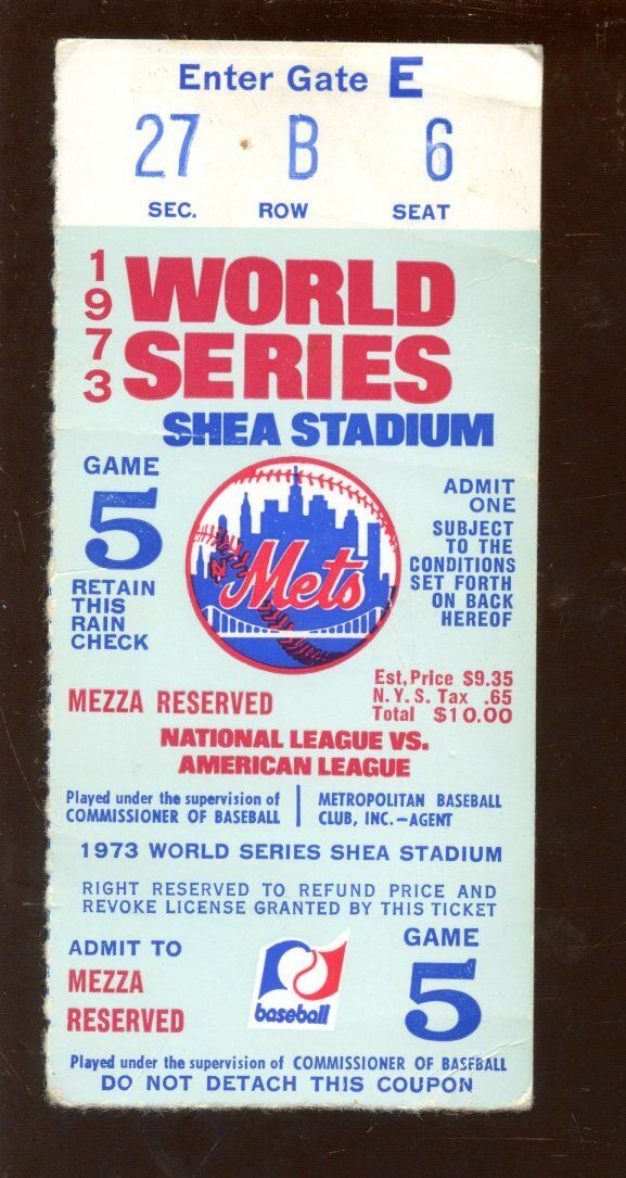 1973 World Series Ticket Stub Oakland Athletics at New York Mets Game 5