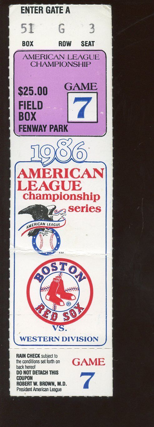 1986 ALCS Ticket Stub California Angels at Boston Red Sox Game 7