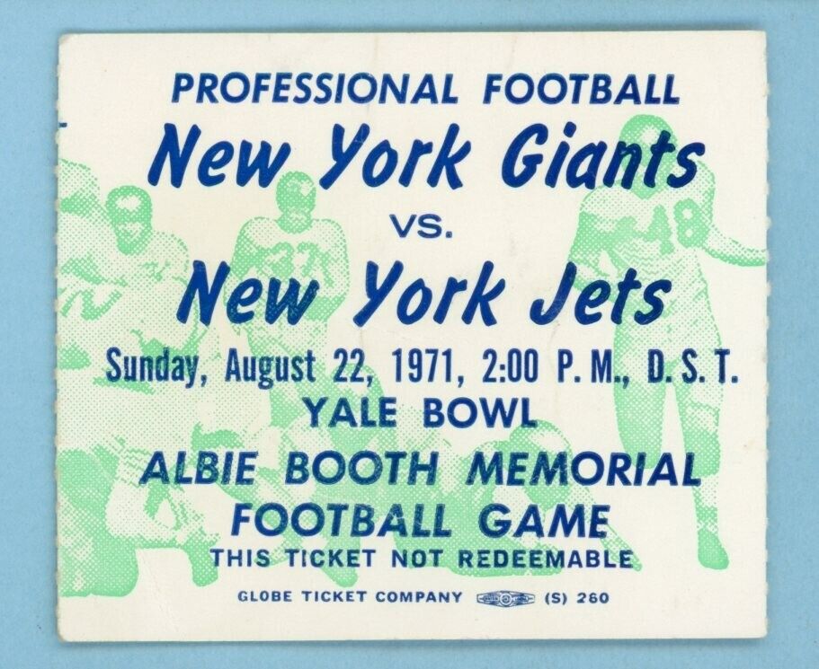 August 22, 1971 NFL Pre Season New York Jets vs New York Giants Ticket Stub