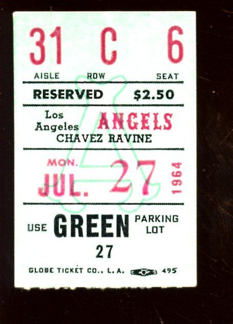 July 27 1964 Ticket Stub New York Yankees at Angels Roger Maris Home Run EXMT