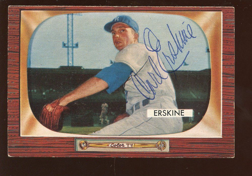 1955 Bowman BB Card #170 Carl Erskine World Champion Brooklyn Dodgers Autographe