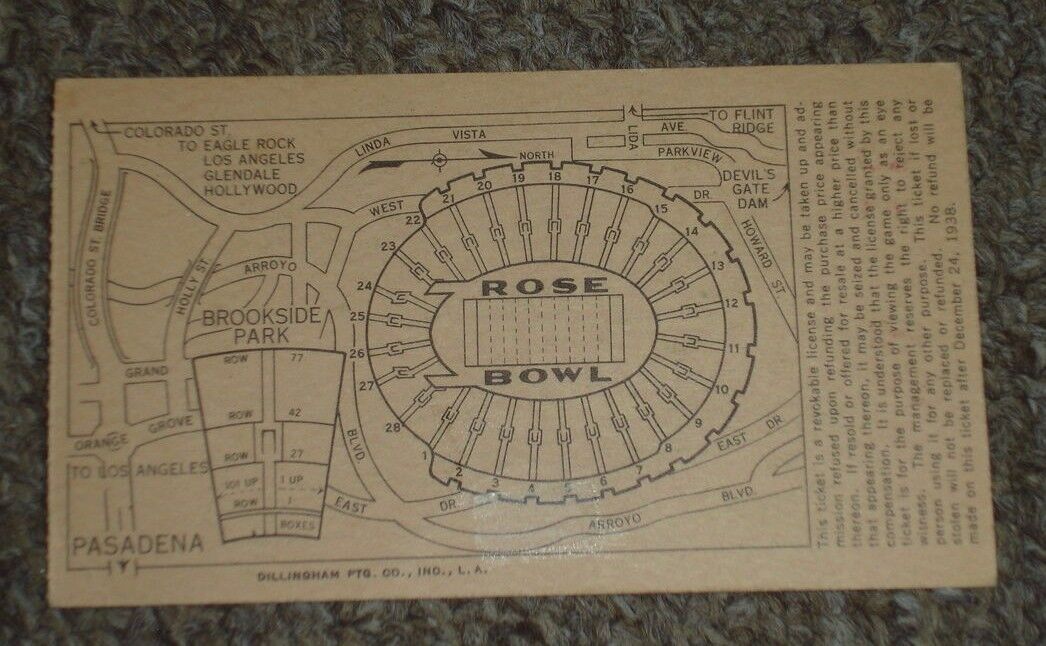 January 2, 1939 Rose Bowl  Football Game Ticket Stub-USC vs Duke