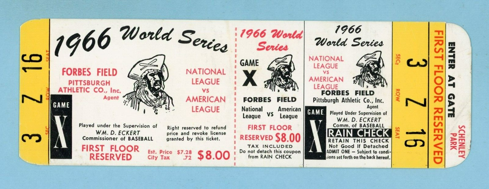 1966 World Series Phantom Pittsburgh Pirates Full Ticket