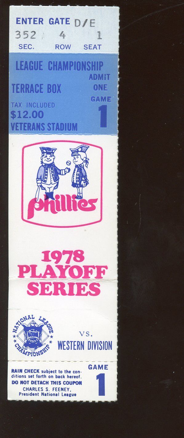 1978 NLCS Ticket Stub Los Angeles Dodgers at Philadelphia Phillies Game 1