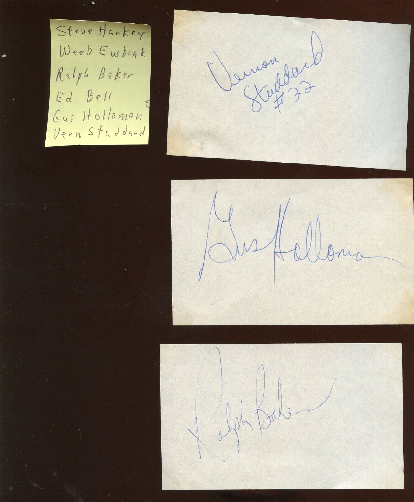 Lot of 6 1971 NY Jets Signed Cuts : Ewbank Baker Bell Studdard Holloman Harkey