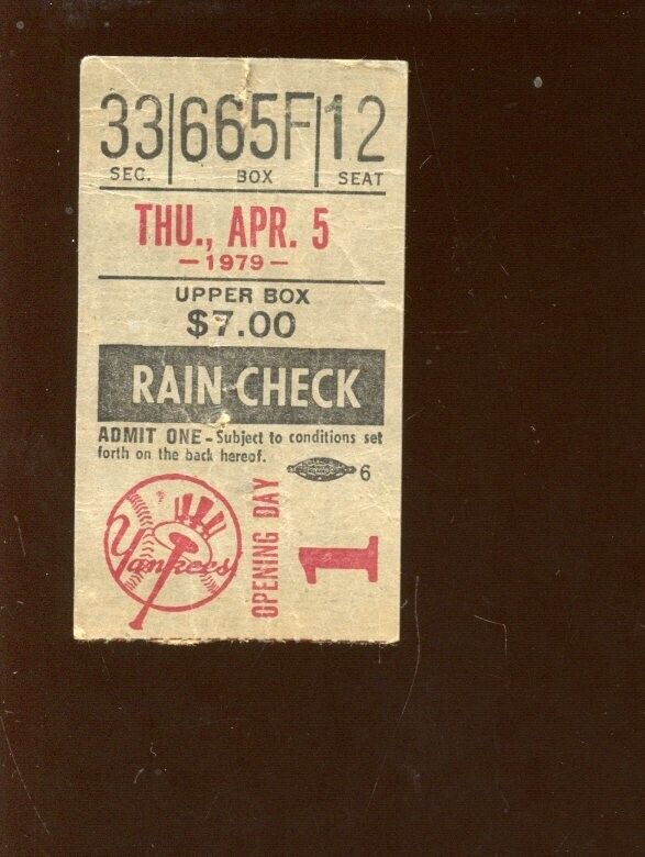 April 5 1979 New York Yankees Ticket Stub