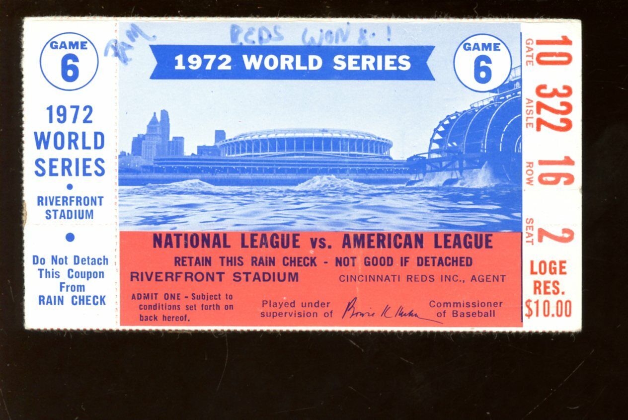 1972 World Series Ticket Stub Oakland Athletics at Cincinnati Reds Game 6