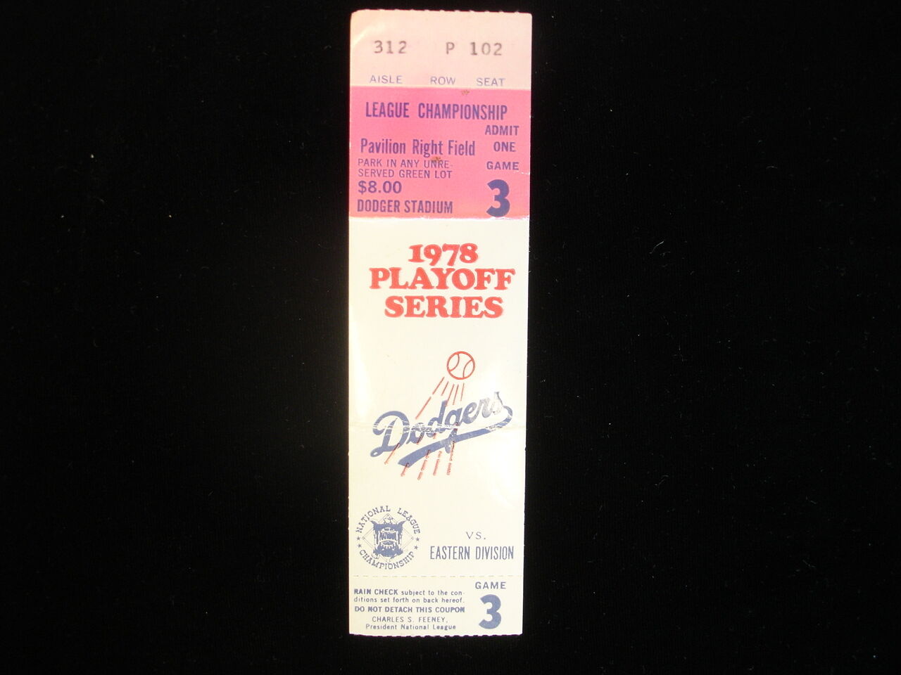 October 6, 1978 NLCS Game 3 Ticket Stub - Phillies @ Dodgers