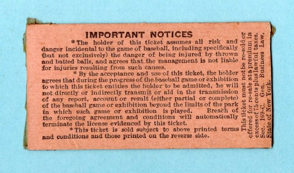 April 29, 1945 Wash Senators vs NY Yankees Ticket Stub Russ Derry Atley Donald