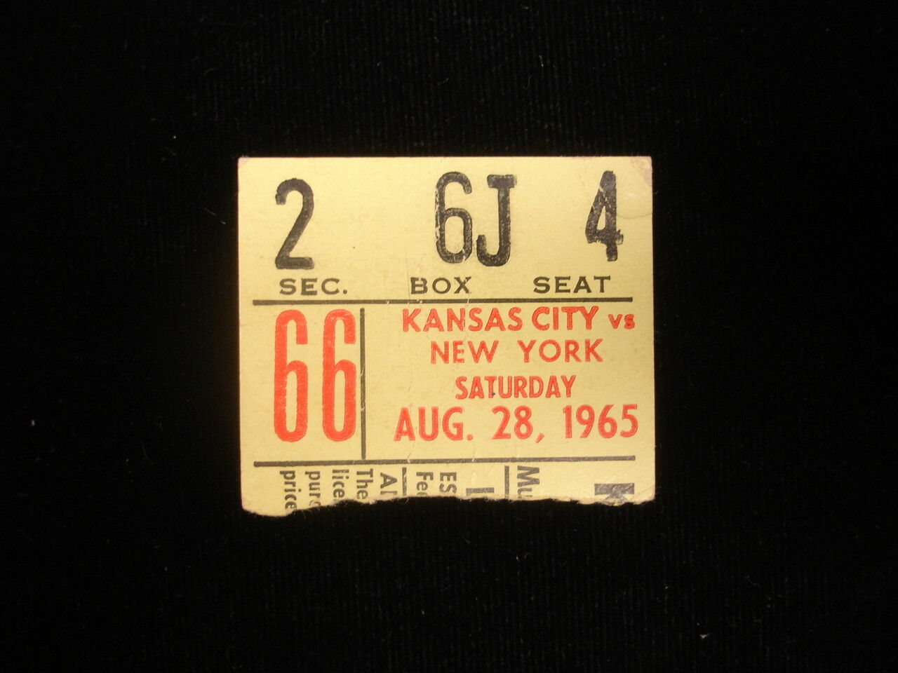 August 8, 1965 New York Yankees @ Kansas City Athletics's Ticket Stub