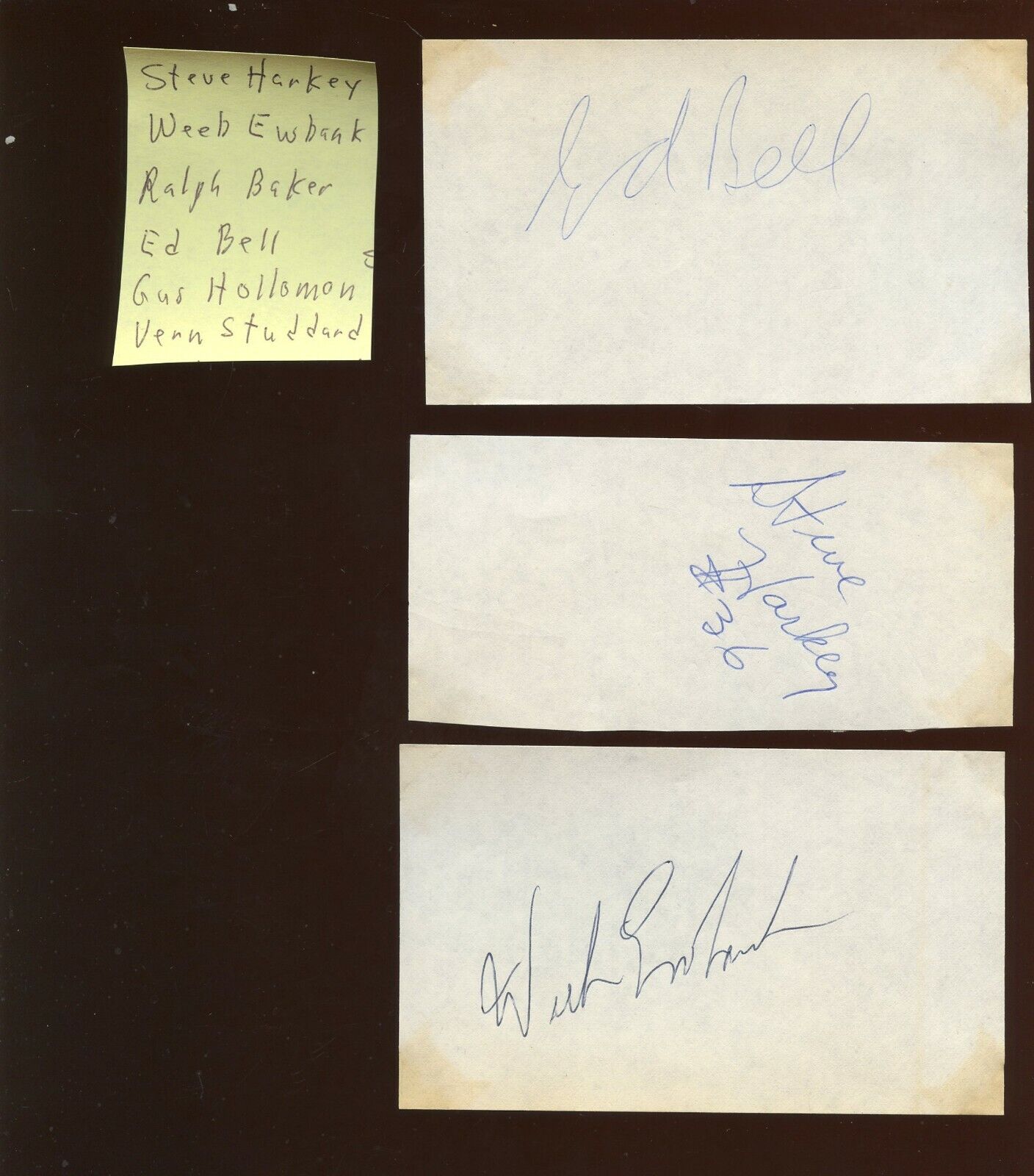 Lot of 6 1971 NY Jets Signed Cuts : Ewbank Baker Bell Studdard Holloman Harkey