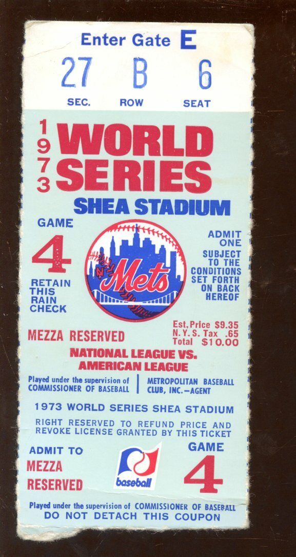 1973 World Series Ticket Stub Oakland Athletics at New York Mets Game 4