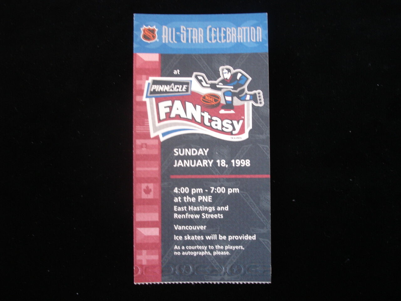 January 18, 1998 NHL All Star Celebration @ Vancouver Ticket Stub