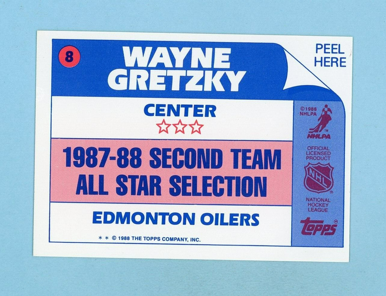 1988-89 Topps Sticker #8 Wayne Gretzky Edmonton Oilers Hockey Card NM